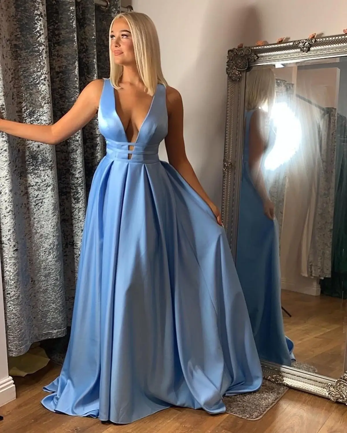Robe De Soiree Сексуальная туника с v-образным вырезом, платья для выпускного вечера с низким вырезом на спине, платье на выпускной, детские зеленые атласные платья A-образной формы с длинными торжественное платье для вечерние Праздничное платье
