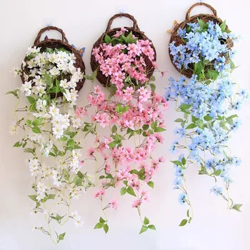 

Artificial winter jasmine wall hanging false flower rattan living room wall decoration plant plastic flowers rattan Chlorophytum