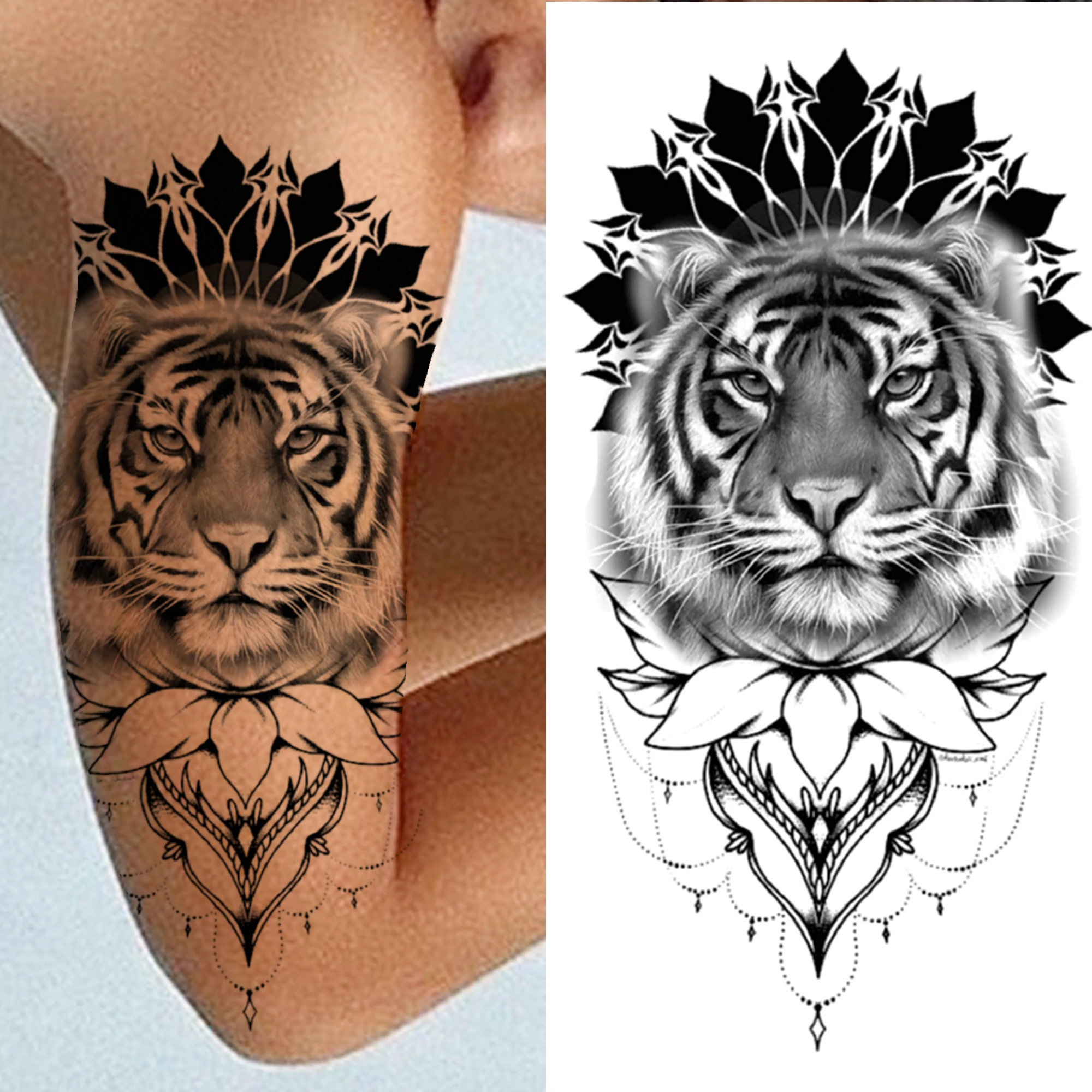 Tatouage Femme Tigre Tribal Tatouage Temporaire En Diamant Tribal Tigre, Pour Femmes Et Hommes,  Autocollant Croix Lion Crâne, Loup Noir, Faux Animal De La Forêt, Tatouage  Avant-bras - Temporaire Tatouages - AliExpress