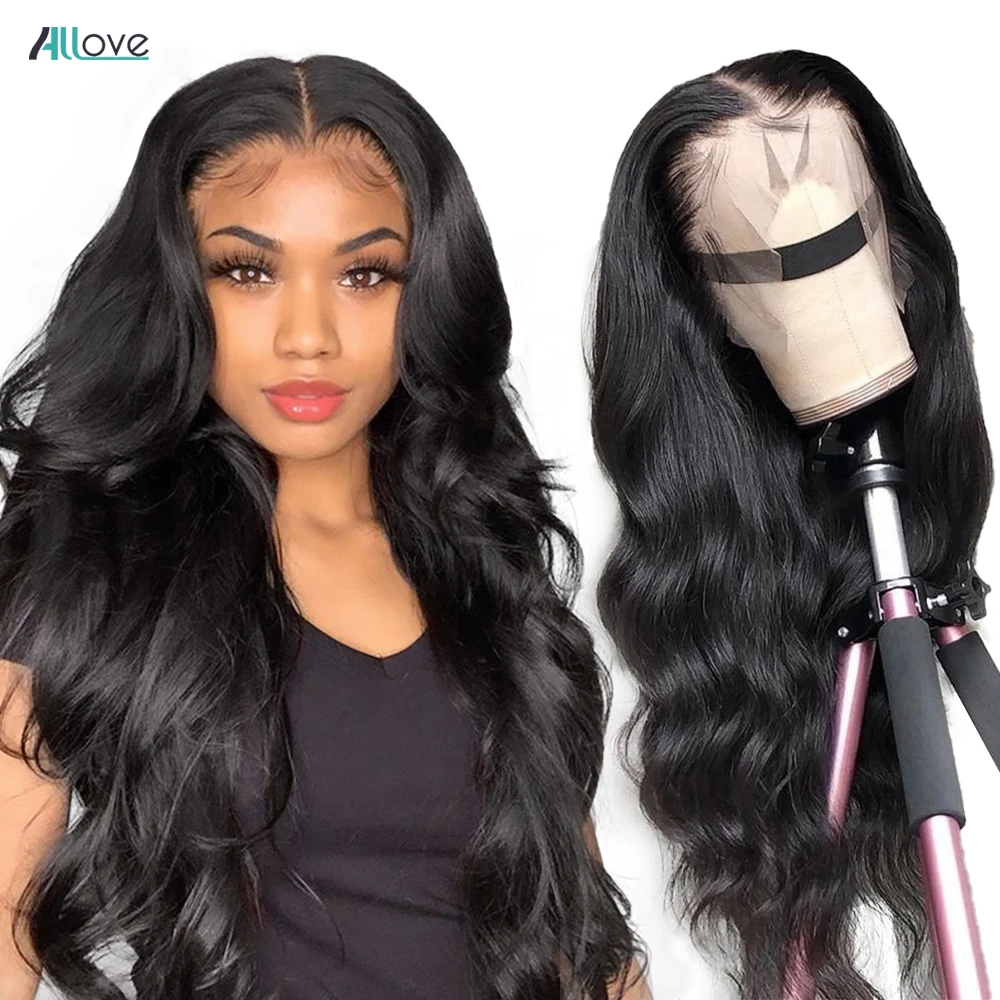 Allove-peluca Frontal de encaje HD para mujer, peluca con malla Frontal de 30 pulgadas, pelucas de cabello humano transparente, 13x6