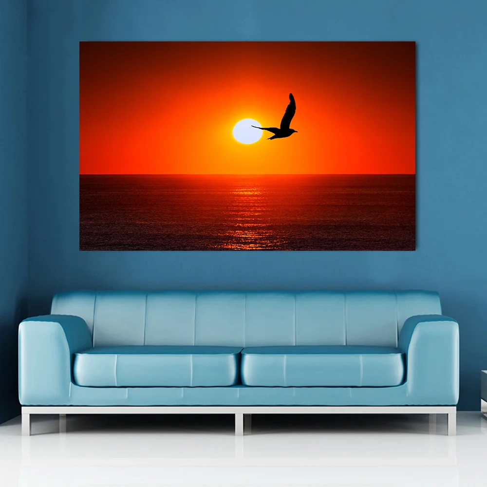 Картина на закате с животным принтом холст большой Слон Олень птица Искусство