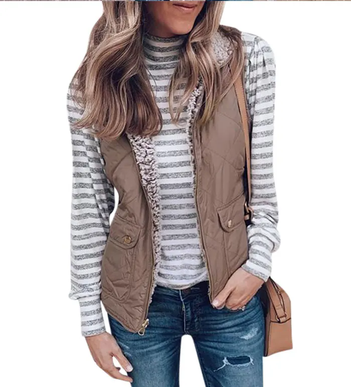 Women Vests Casual Plush Teddy Outwear Sleeveless Vest Jacket Chaleco Mujer Autumn Winter Pocket Coat Colete Feminino Outwear