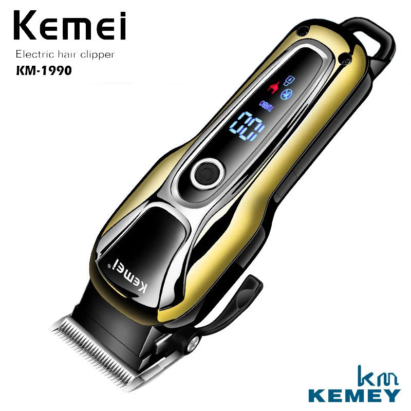 Kemei 100-240 В Электрический перезаряжаемый триммер для волос Мужская профессиональная электрическая машинка для стрижки волос бритва с ЖК-экраном KM-1990