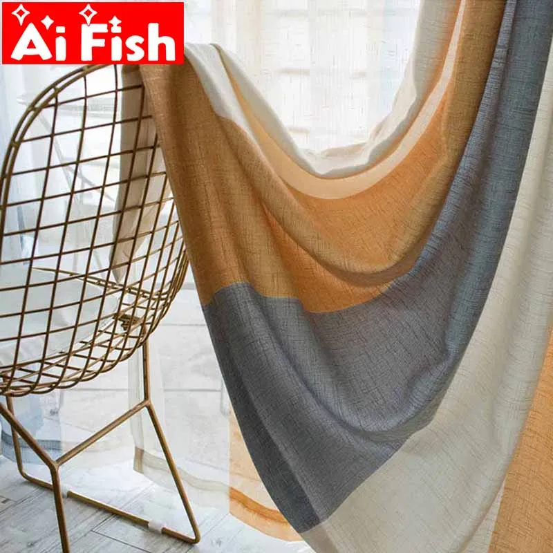 Современные средиземноморские оранжево серые полосатые плотные занавески на