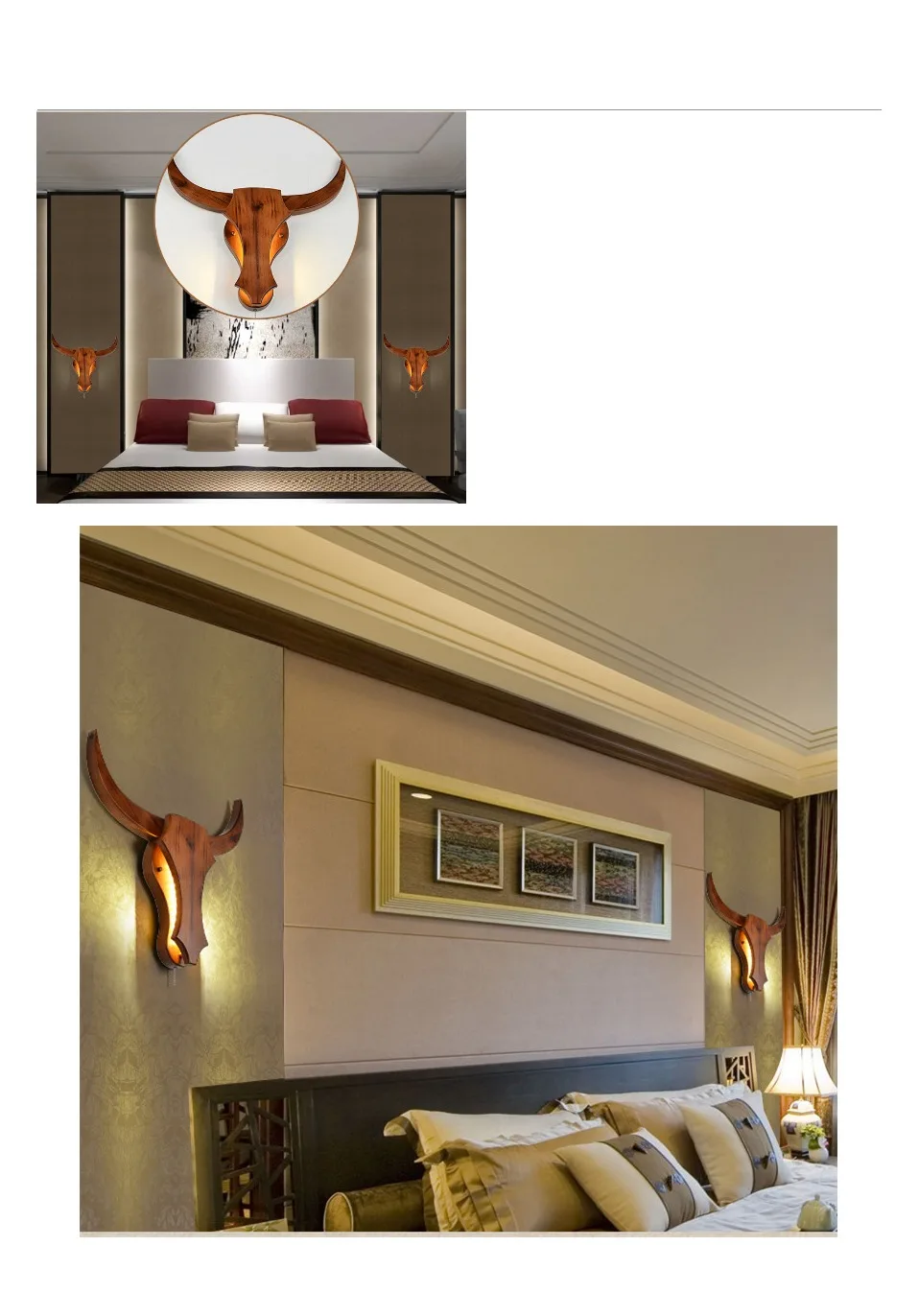 Светодиодный настенный светильник Wandlamp, настенная лампа из цельной древесины для прикроватной кровати, скандинавский Простой настенный светильник с головой коровы для спальни, декоративный светильник для дома
