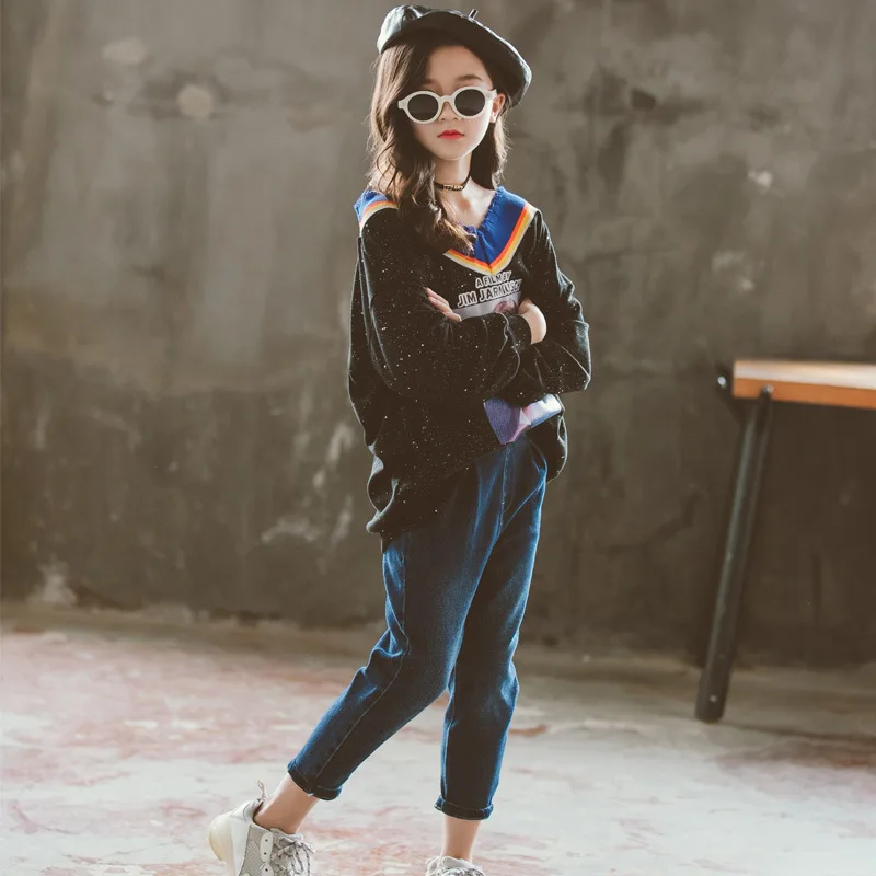 

Girls Clothing Sets 2019 Autumn Pattern Casual Leisure Big Girl Teenager Children Full Sleeve T Shirt+Pants Kids Clothes