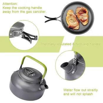 Camping Cookware Kit Outdoor Aluminum Cooking Set Water Kettle Pan Pot Travel Cutlery Utensils BBQ Tableware Hiking Picnic Tools 4