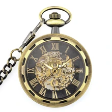 Ретро Шарм с открытым лицом Римский номер механические стимпанк женские карманные часы мужское ожерелье с подвеской с цепочкой карман& Fob часы