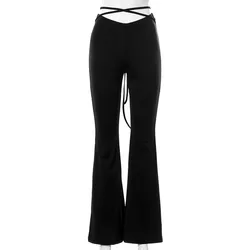 Y2k – pantalon droit à bandes pour femmes, couleur unie, élastique, taille haute, Slim, Long, été, Streetwear 
