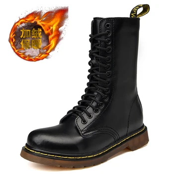 

Winter Inside Fur Men Boots Fashion Leather Cowboy Boots for Mens Black Military Combat Boots Men Large Size Casual Men Shoes
