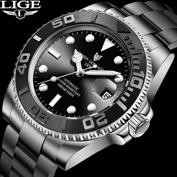 

LIGE Design Men Automatic Watch Sapphire Luxury Mechanical Wristwatch Stainless Steel Waterproof Watch Men Mekaniska klockor+BOX
