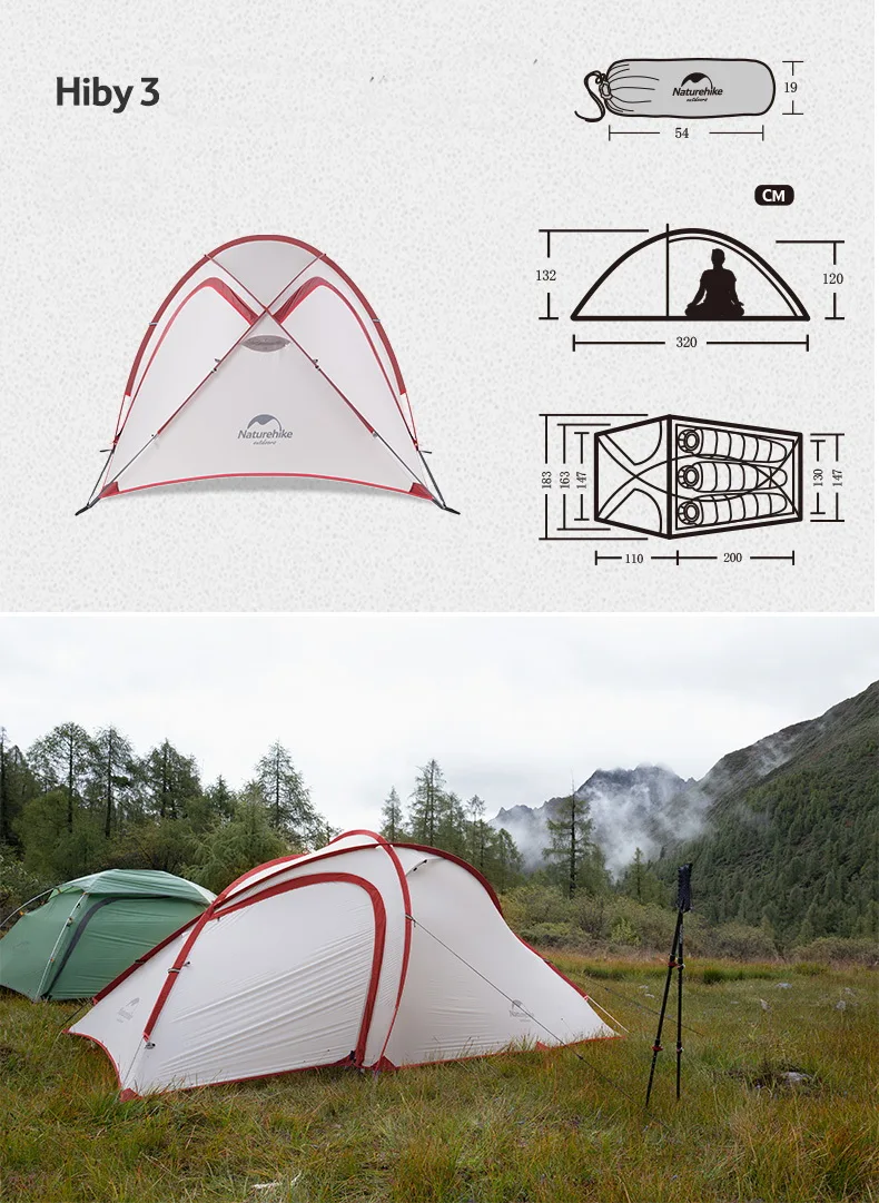 Naturehike Hiby 3 4 человека 20D 40 dнейлон водонепроницаемый палатка двухсторонняя дверь открытый одна комната и один зал Открытый палатки pu3000мм