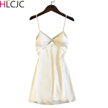 

Hollow-out Sexy Nightdress Nightgowns Womem Nighty Lace Sleepshirts Sleeveless V Neck Padded Bra Lingerie Night Dress