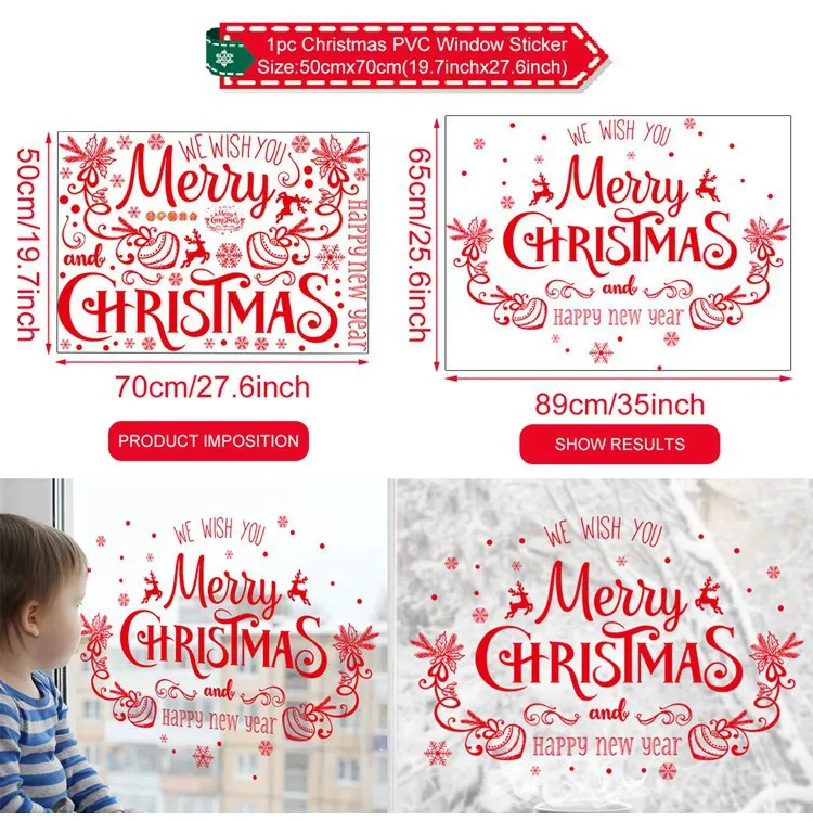Рождественские наклейки на окна, ПВХ, Рождественское украшение для дома Noel Natal Navidad, Рождественский Декор,, подарок на год - Цвет: Window Sticker 1