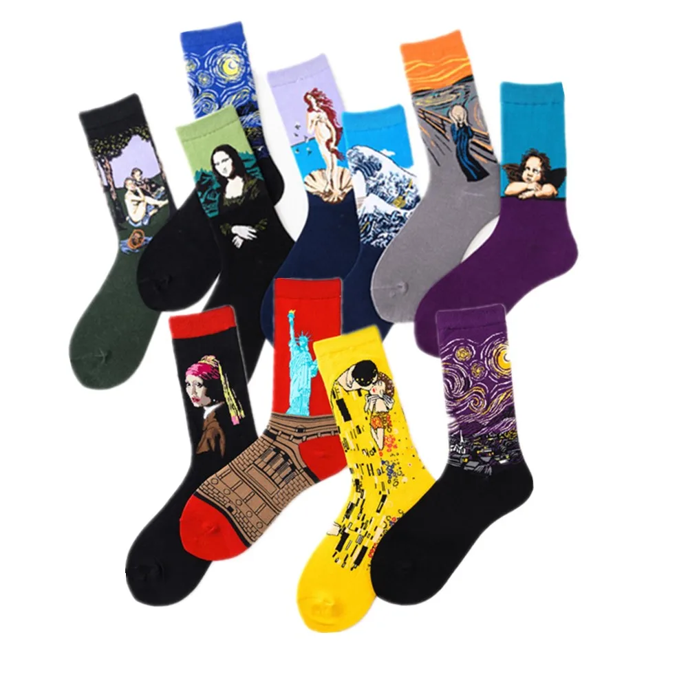 

REFJJ 18 color Retro Women New Art Van Gogh Mural World Famous Oil Painting Series Female Socks Funny Socks