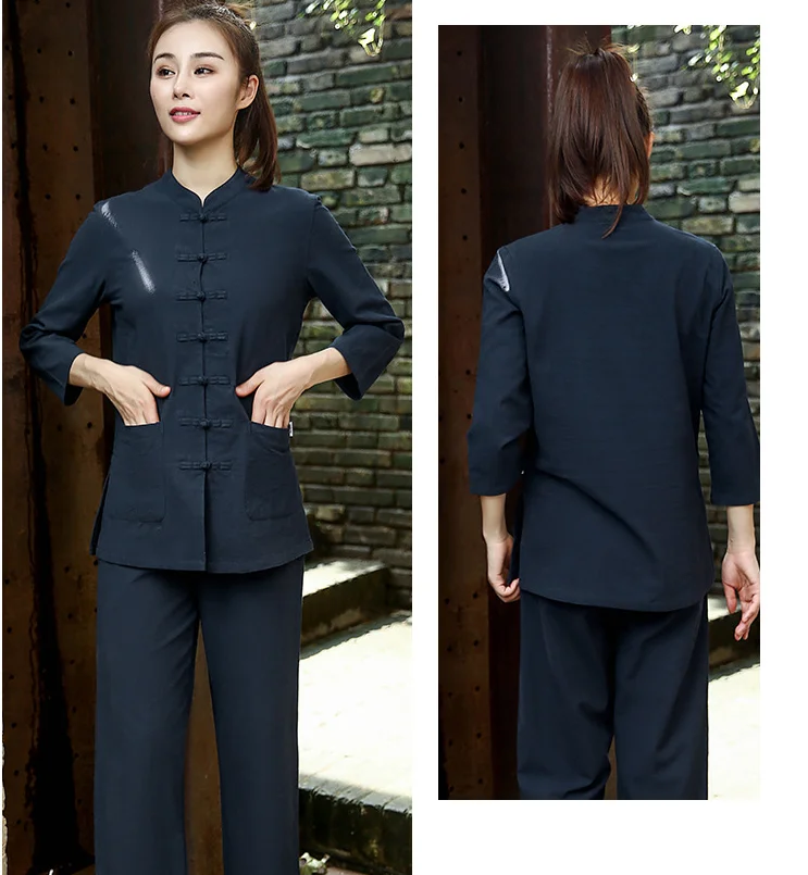 workwear sets chinese style female male sauna foot bath uniforms cotton spa clothing beautician medical work clothes
