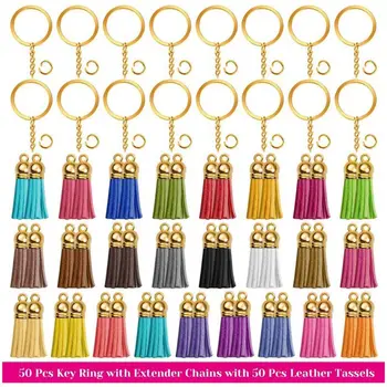 

1 Set Key Chain Rings Pendants Leather Keychain Tassel DIY Crafts Jewelry Earrings Making Accessories