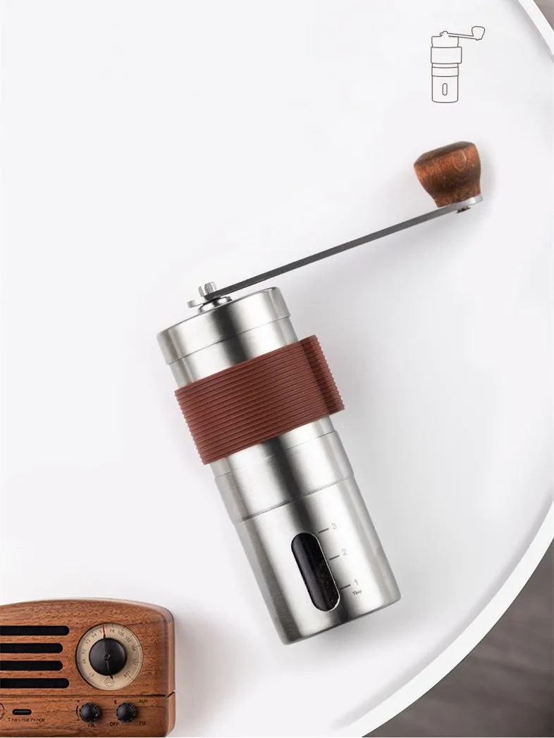 Portable hand coffee machine, 304 stainless steel bean grinder, manual coffee grinder, black ceramic grinding core