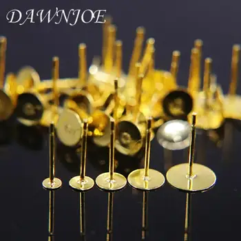 

100pcs 3/4/5/6/8mm Gold 316l Stainless Steel Blank Earrings Tray Base DIY Making Flat Head Earrings Pin Tray Jewelry Finding