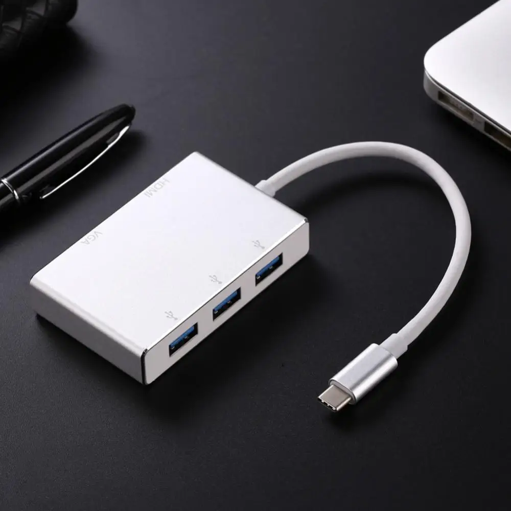Новинка 5 в 1 многофункциональный конвертер Тип с разъемами типа C и HDMI VGA USB 3,0 мульти-для подключения ЖК-дисплея к порту и застежка-игровой адаптер кабель