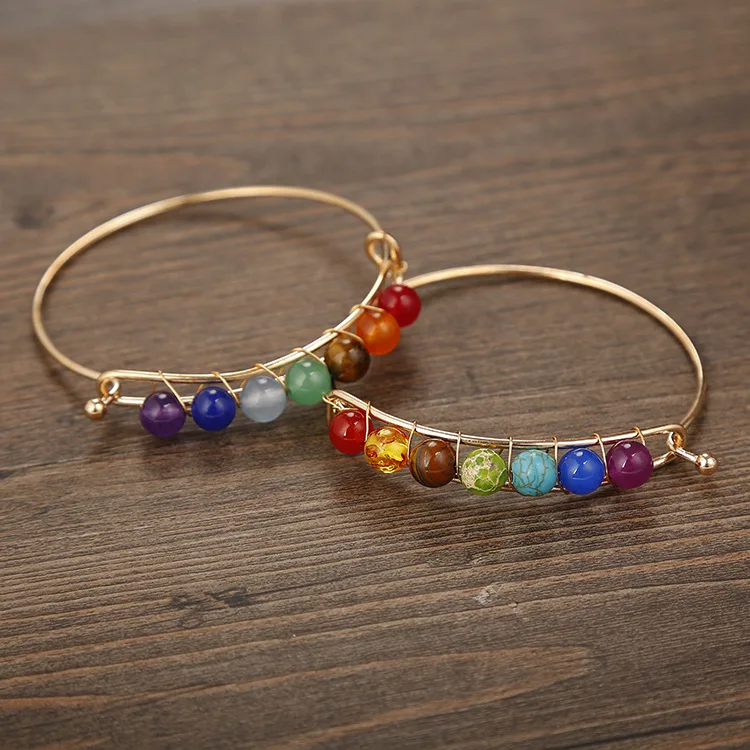 

Women's Fashion 7 Chakra Bracelet Bangle Multicolor Glass Crystal Beads Bangle Charm Bracelet Girls Birthday Gift Yoga Jewelry
