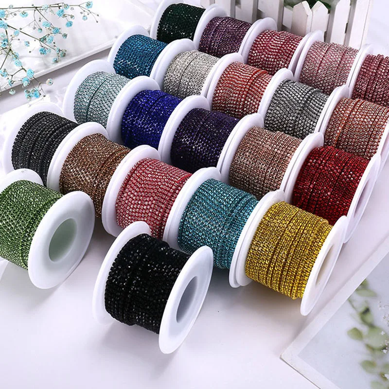 New Arrival 2mm 5yard/pack Colorful Glass Crystal Rhinestones Cup Chain DIY WeddingDecoration Accessories | Дом и сад