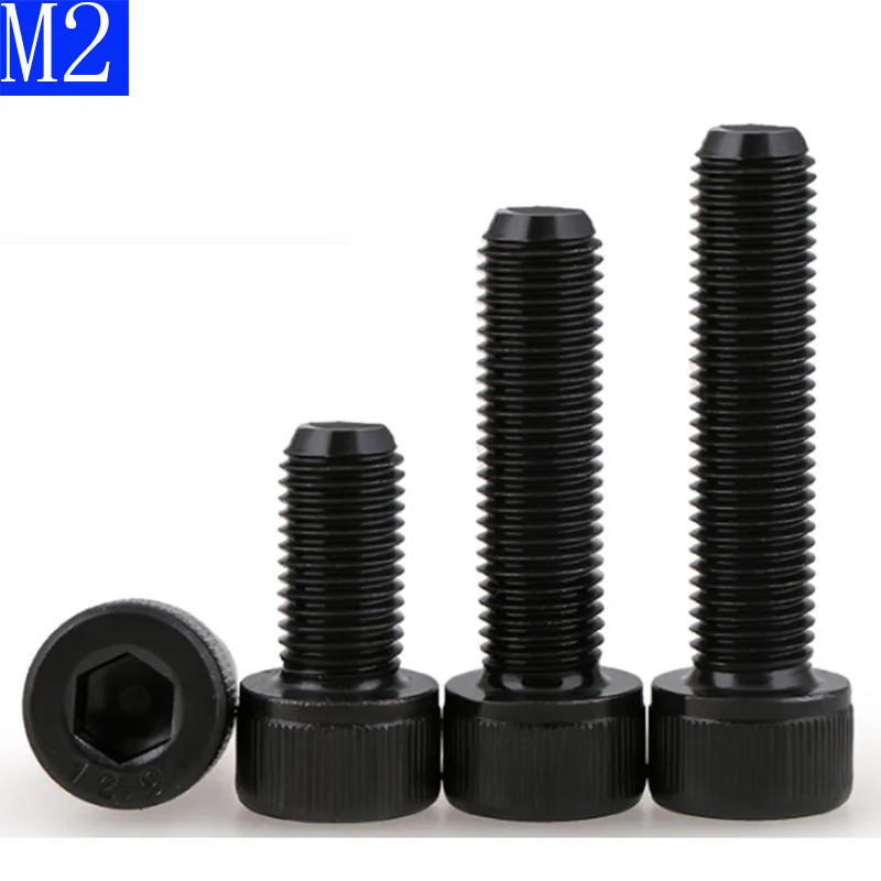 100pcs Metric DIN912 M2x8mm Black 12.9 Carbon Steel Hex Socket Head Cap Screw 