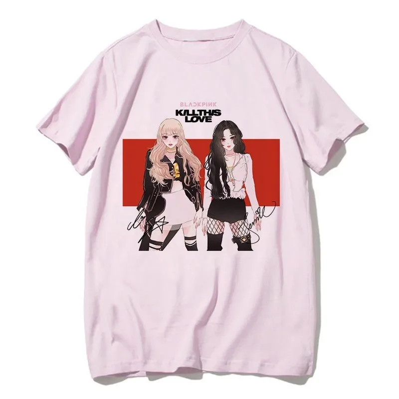 

Kill This Love Blackpink T Shirt Kpop Harajuku LISA JISOO JENNIE ROSE 90s Tshirt Women Pink Shirt Top Tee Female Ullzang T-shirt