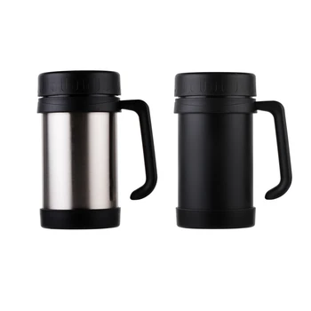 

2x 500Ml/17Oz Thermo Mug Stainless Steel Vacuum Flasks with Handle Thermo Cup Office Thermoses for Tea Insulated Cup Black+Silve