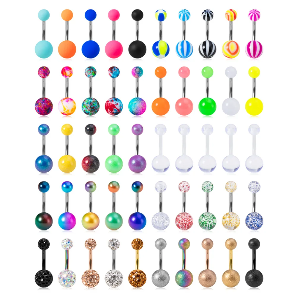 14G Navel Piercing Jewelry Set Sexy Colorful Acrylic Belly Piercing for Women 316L Surgical Steel Bar Belly Button Rings 5Pcs piercing jewelry