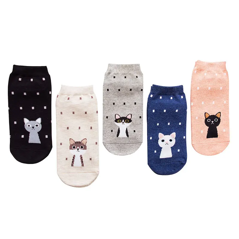 5 пара/лот, милые хлопковые носки с изображением собак, кошек для женщин и девочек, носок Тоторо, модные тапочки, женские серые носки до лодыжки, Meias - Цвет: 3
