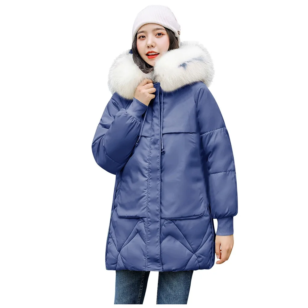 Blue Новое поступление зимняя куртка женская с капюшоном с мехом модная Высококачественная парка Теплая утолщенная верхняя одежда женские пальто парки# J30 - Цвет: Blue