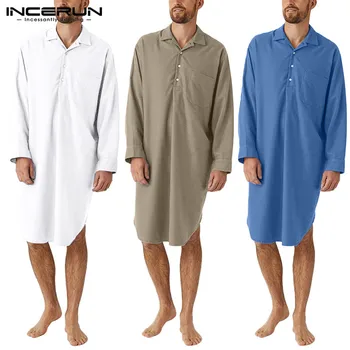 

INCERUN Man Fashion Loose Cotton Homewear Leisure Sleep Robes Mens Short Sleeve Lapel Sleepwear Solid Color Baggy Nightwear 5XL