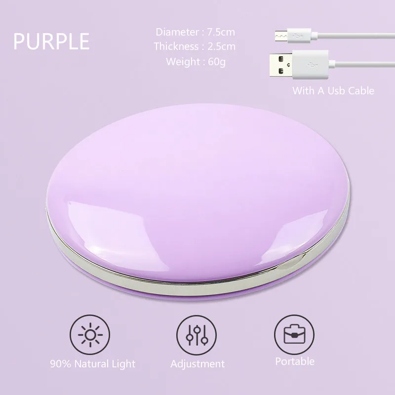 purple Косметическая мини Портативный карманный светодиодный зеркало для макияжа с светильник Перезаряжаемые ручной компактный 3X увеличительное зеркало для макияжа складной Красота зеркало - Цвет: purple