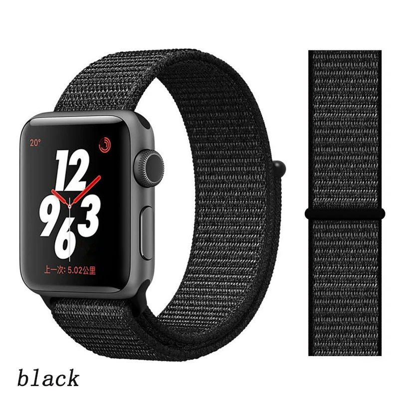 Black Ремешок для apple watch 5 4 band correa apple watch 42 мм 44 мм 38 мм 40 мм iwatch series 5 4 3 2 1 нейлоновый браслет pulseira - Цвет ремешка: Black
