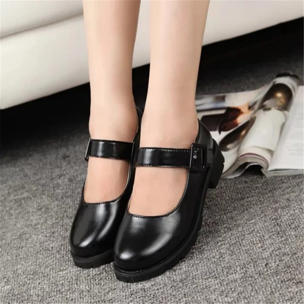 Japanese Maid Lolita Low Flat Heel Student Cosplay Shoes School Uniform Leather 