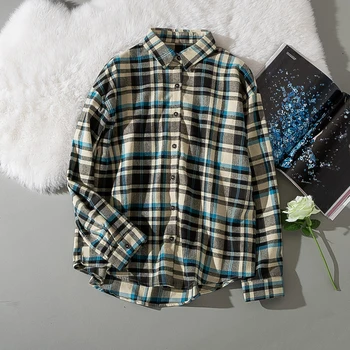 

Cthink Spring 2020 Trun Down Collar Women's Shirts Street Loose Color Plaid Shirt Fashion Casual Women Blouses Good Quality