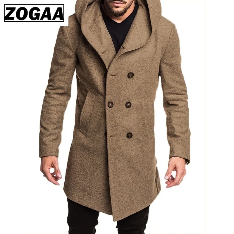 ZOGAA, мужской Тренч, куртка, осенняя, мужская, s, пальто, повседневная, сплошной цвет, шерстяной Тренч, пальто для мужчин, одежда, длинное пальто для мужчин