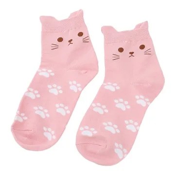Cute Harajuku Print Cat Funny Socks For Wome Korean Animal Low Cut Ankle Sock Candy Color Socks Sokken Sport Yoga Socks - Цвет: Pink