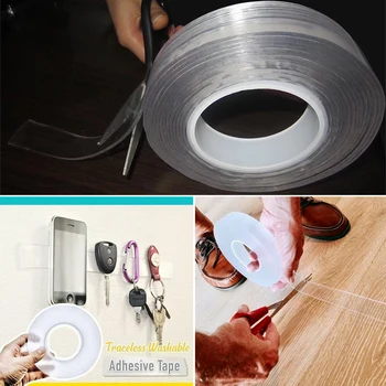 

Double Sided Washable Removable Adhesive Tape Grip Glue Wall Sticker Transparent Bathroom Anti Slip Traceless Reusable Home Use