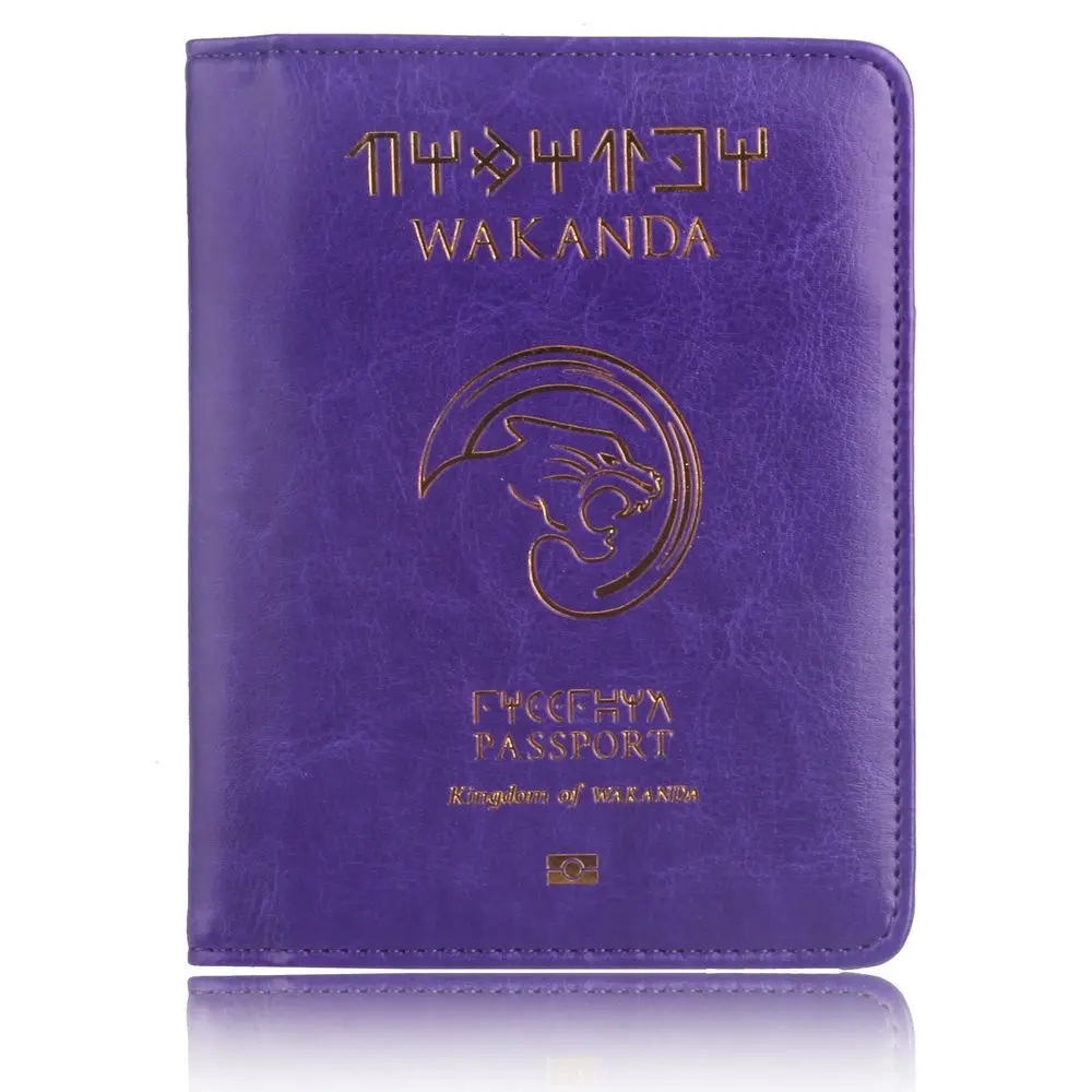 TRASSORY RFID Блокировка Wakanda Forever Черная пантера Marvel's The Avengers Кожаная Обложка на паспорт сумка Orgonizer - Цвет: Purple
