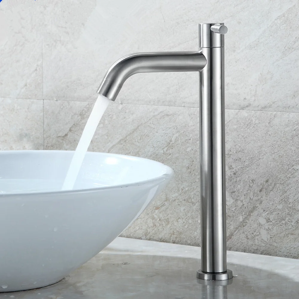 

Stainless steel single cold basin faucet single hole above counter basin heightened washbasin wash basin faucet