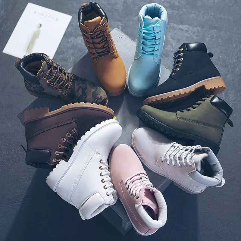 Tanie Buty zimowe damskie buty 2019 modne buty zimowe kobieta płaskie z martin botki sznurowane solidny kwadratowy obcas kobiet śnieg buty