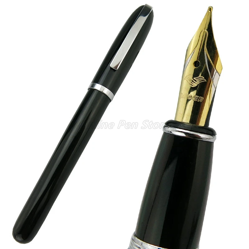 Baoer 516 Vivid Black Silver Trim Fountain Pen Iridium Medium Nib Unique Design Office School Writing Gift Pen Accessory