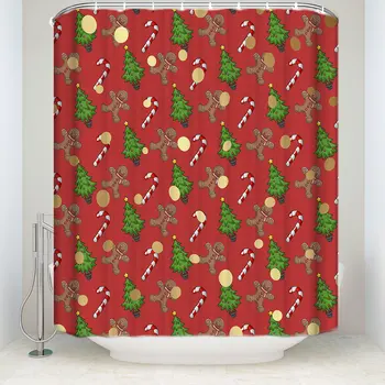 

Christmas Shower Curtain Funny Christmas Bathroom Decorations-Holiday Season Patterns with Gingerbread Man Xmas Tree es
