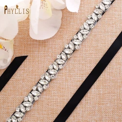 S06 Silver Rhinestone Wedding Sash Bridal Belts Bling Tie Belts for Women Evening Gown Maternity Belt for Dress Waist Belts