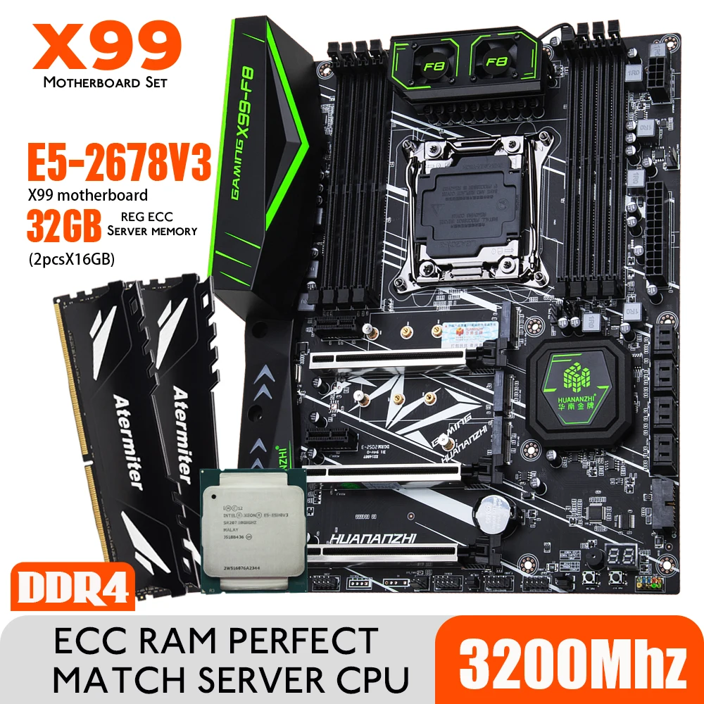 x99 комплект Комплект материнских плат HUANANZHI X99 BD4 DDR4 с процессором Xeon E5 2678 V3 LGA2011-3 2 *