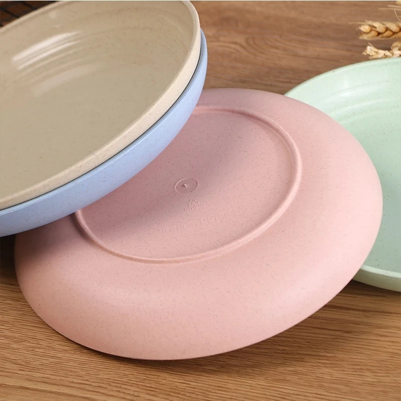 25cm High Quality Dinner Plate Wheat Straw Plate Solid Color Plate Fruit Dishes Tableware Bone Dish Eco Friendly Unbreakable