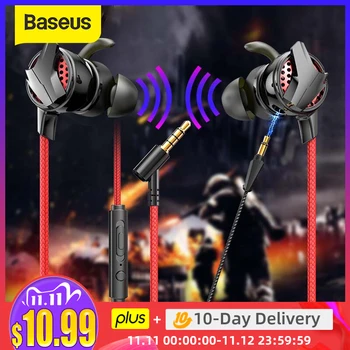 

Baseus Gaming Wired Earphone 3.5mm Jack Game Headset with Mic Wired Headphones Phone 3D Earbuds Phone Earphone Game Headphone