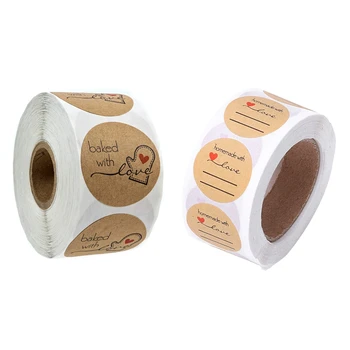 

1000 Pcs 1 Inch Round Natural Kraft Sticker :500 Pcs Homemade with Love Sticker with Lines for Writing Homemade with Love Cannin